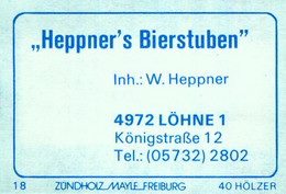 1 Altes Gasthausetikett, „Heppner's Bierstuben“, Inh.: W. Heppner, 4972 Löhne 1, Königstraße 12 #2648 - Zündholzschachteletiketten