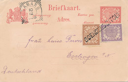 Nederlands Indië - 1905 - 5c Cijfer, Briefkaart G14 + 2,5c Van L GOENOENGSITOLI Via VK Sabang Naar Esslingen/Deutschland - Nederlands-Indië