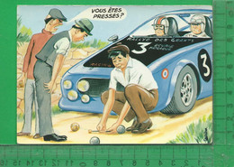 CPM  THEME SPORT : Carte Humoristique, Joueurs De Pétanque Contre Coureurs Automobiles - Pétanque