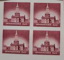 SP) 1956 UNITED STATES, INDEPENDENCE HALL, ORIGINAL ENGRAVING, BLOCK OF 4 IMPERFORATE, MNH - Other & Unclassified