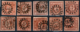 Bayern Lot 2461 - 10 Mal Nr. 4 - Stempel GMR Und OMR, Farben, Papiersorten, Breitrandige Stücke - Sammlungen