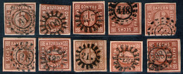 Bayern Lot 2466 - 10 Mal Nr. 4 - Stempel GMR Und OMR, Farben, Papiersorten, Breitrandige Stücke - Collections