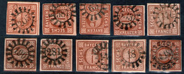 Bayern Lot 2470 - 10 Mal Nr. 4 - Stempel GMR Und OMR, Farben, Papiersorten, Breitrandige Stücke - Collezioni