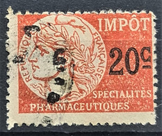 FRANCE 1918 - Canceled - YT 3 - IMPÔT SUR LES SPÉCIALITÉS PHARMACEUTIQUES 20c - Sonstige & Ohne Zuordnung