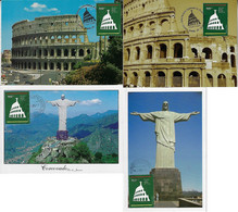 Brazil 2011 4 Maximum Card Stamp Diplomatic Relations With Italy Colosseum Rome Christ The Redeemer Rio De Janeiro - Tarjetas – Máxima