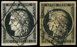 EMISSION DE 1849 - 3    20c. Noir Sur Jaune Et 3a 20c. Noir Sur Blanc, Obl. GRILLE, TB - 1849-1850 Ceres