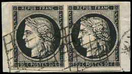 EMISSION DE 1849 - 3a   20c. Noir Sur Blanc, PAIRE Obl. GRILLE S. Fragt, TB - 1849-1850 Ceres