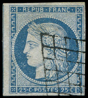 EMISSION DE 1849 - 4    25c. Bleu, Filet Inférieur BRISE, Obl. GRILLE, TB - 1849-1850 Ceres