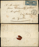 Let EMISSION DE 1849 - 4    25c. Bleu, PAIRE Obl. GRILLE SANS FIN S. LAC, Càd PARIS 29/10/51 Et BUREAU CENTRAL 29/10, Ar - 1849-1876: Classic Period