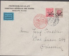 1928-1929. ISLAND. Air Mail. Overprint. Set Of 2 On AIR MAIL Loftleidis Cover To Österrei... (Michel 122-123) - JF514598 - Covers & Documents