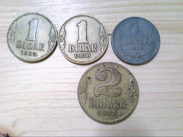 Jugoslawien, 4 Münzen, 3 X 1 Dinar Und 1 X 2 Dinara. - Numismatique