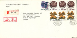 China Registered Cover Sent To Denmark 22-10-1990 (from The Embassy Of Papua New Guinea Beijing) - Brieven En Documenten
