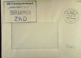 Fern-Brief Mit ZKD-Kastenstempel  "VEB Fahrzeuggetriebewerk Joliot Curie" Leipzig 703 LEIPZIG" Vom 6.8.68 Nach Halle - Brieven En Documenten