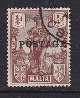 Malta: 1926   Emblem  'Postage' OVPT     SG143   ¼d     Used - Malte (...-1964)