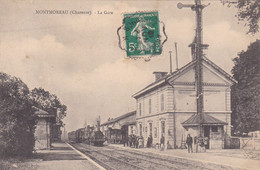 Cpa MONTMOREAU LA GARE 1912 - Stations - Met Treinen
