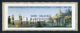 LISA 1 De 2008 "SANS VALEUR D'AFFRANCHISSEMENT - F.F.A.P. 81e CONGRES - PARIS 2008 - Illustration : LE GRAND PALAIS" - 1999-2009 Vignette Illustrate