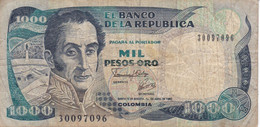 BILLETE DE COLOMBIA DE 1000 PESOS DE ORO DEL AÑO 1992  (BANK NOTE) - Colombie