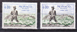 Monaco Taxe 59 Variété Plumet Et Mer Bleus Et Normal  Neuf ** TB  MNH Sin Charnela - Variétés