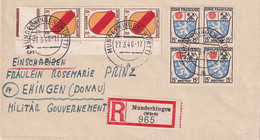 ALLEMAGNE 1946 ZONE FRANCAISE   LETTRE   RECOMMANDEE DE MUNDERKINGEN AVEC CACHET ARRIVEE EHINGEN - French Zone