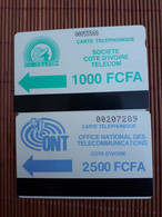 2 Phonecards 1000FCFA +2500FCFA  Used Rare ! - Costa D'Avorio