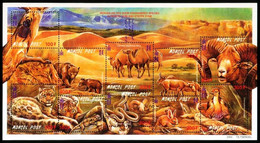 Mongolia 2000 Sheetlet MNH Rare Animals Of Gobi Camel, Birds, Snakes, Tiger, Bear, Beetle, Insects, Lizard, Saiga Oiseau - Big Cats (cats Of Prey)
