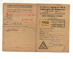 Carte Individuelle D'usager Centre Laique Des Auberges De Jeunesse C.L.A.J. De 1939 - Format : 13x9 Cm - Ohne Zuordnung
