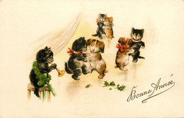 Chiens Et Chats Humanisés * CPA Illustrateur * Bonne Année * Le Dancing ! * Danse Danseurs * Dog Cat Cats Chat Katze - Cats