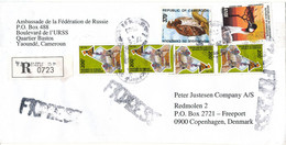 Cameroon Registered Cover Sent Express To Denmark 27-6-2003 Topic Stamps (sent From The Embassy Of USSR Yaounde) - Cameroon (1960-...)