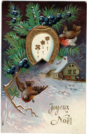 Vrolijk Kerstfeest 1909 Joyeux Noël Christmas Kerstmis Carte Gaufree Et Doree Embossed Relief Fantaisie Rouge Gorge CPA - Autres