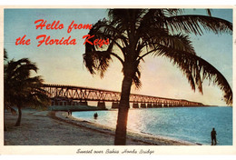 (RECTO / VERSO) FLORIDA KEYS IN 1968 - SUNSET OVER BAHIA HONDA BRIDGE - BEAUX TIMBRES - FORMAT CPA - Key West & The Keys