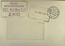 Fern-Brief Mit ZKD-Kastenstempel "VEB Spinn- Und Zwirnereimaschinenbau 903 Karl-Marx-Stadt" Vom 29.4.70 Nach Dresden - Covers & Documents