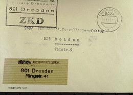 Fern-Brief Mit ZKD-Kastenstempel "Deutsche Außenhandelsbank AG -Filiale Dresden- 801 DRESDEN" 16.8.66 Nach MEISSEN - Brieven En Documenten