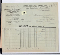 Une Facture  :   Ets   A  .  Maurel  & Fils  Rue Rivoli Paris 1936  Caoutchouc  Manufacture - Droguerie & Parfumerie