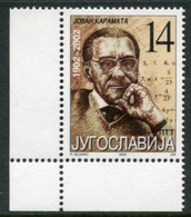 YUGOSLAVIA 2002 Karamata Birth Centenary MNH / **.  Michel 3060 - Nuovi