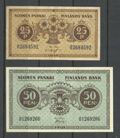 FINLAND FINNLAND 1918 - 25 & 50 Pen Bank Notes, Used - Finland