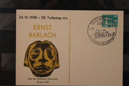 DDR 1988; Ganzsache Mit Zudruck: Ernst Barlach, SST Güstrow, Handabgeschlagen - Cartes Postales Privées - Oblitérées