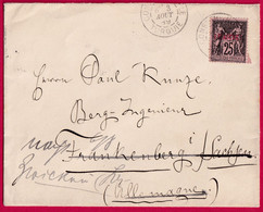 SAGE SURCHARGE 1 PIASTRE CONSTANTINOPLE TURQUIE TURKEY 1889 POUR ALLEMAGNE FRANKENBERG LETTRE COVER FRANCE - Lettres & Documents