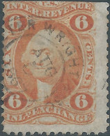 United States,U.S.A,1867 Inter Revenue Stamp Internal EXCHENGE,6c Orange,Part Imperf - Obliterated - Revenues