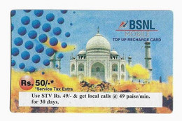 INDE RECHARGE  BSNL MOBILE RS 50 Au Verso RAJASTHAN TELECOM CIRCLE JAIPUR Date Exp 31/12/2010 - Inde