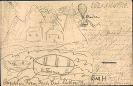Handgemalt CPA Franz Josef Land Russland, Bleistiftzeichnung, Gebirge, Ballon, Kirche - Ohne Zuordnung