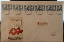 Schweiz 1987, FDC 11er Streifen Auf R-Brief - Coil Stamps