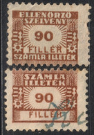 1947 Hungary - FISCAL BILL Tax - Revenue Stamp - 90 F Used - Revenue Stamps