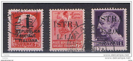 ISTRIA:  1945  OCCUPAZIONE  JUGOSLAVA  -  SOPRASTAMPATI   3  VAL. US. -  SASS. 27 + 28 + 30 - Yugoslavian Occ.: Istria