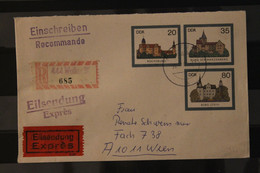 DDR 1985, Ganzsache U 2; Burgen Der DDR; Eilboten, Einschreiben Nach Wien - Briefomslagen - Gebruikt