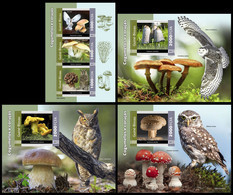 GUINEA BISSAU 2021 - Mushrooms & Owls, M/S + 3 S/S. Official Issue [GB210507] - Hiboux & Chouettes