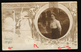 Orig. Foto AK 1911 Portrait Junge Frau Aus Merzig Saarland In Feinem Zwirn, Jugendstil Verzierung - Anonyme Personen