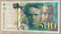 Billet De 500 Francs Pierre Et Marie Curie De 1994 / Alph B 020086914 / Vendu En L’état - 500 F 1994-2000 ''Pierre En Marie Curie''