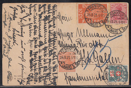 DR Karte Mif Minr.111,141,145 Frankfurt 24.8.21 Gel. In Schweiz Nachporto - Brieven En Documenten