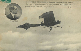 Aviation - Juvisy - Grande Quinzaine De Paris 1909 - Aeroplane Antoinette Piloté Par Latham En Plein Vol - Airships
