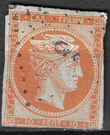 GREECE 1861 Large Hermes Head Fine Provisional Athens Prints 10 L Orange Vl. 17 / H 12 II A - Gebraucht